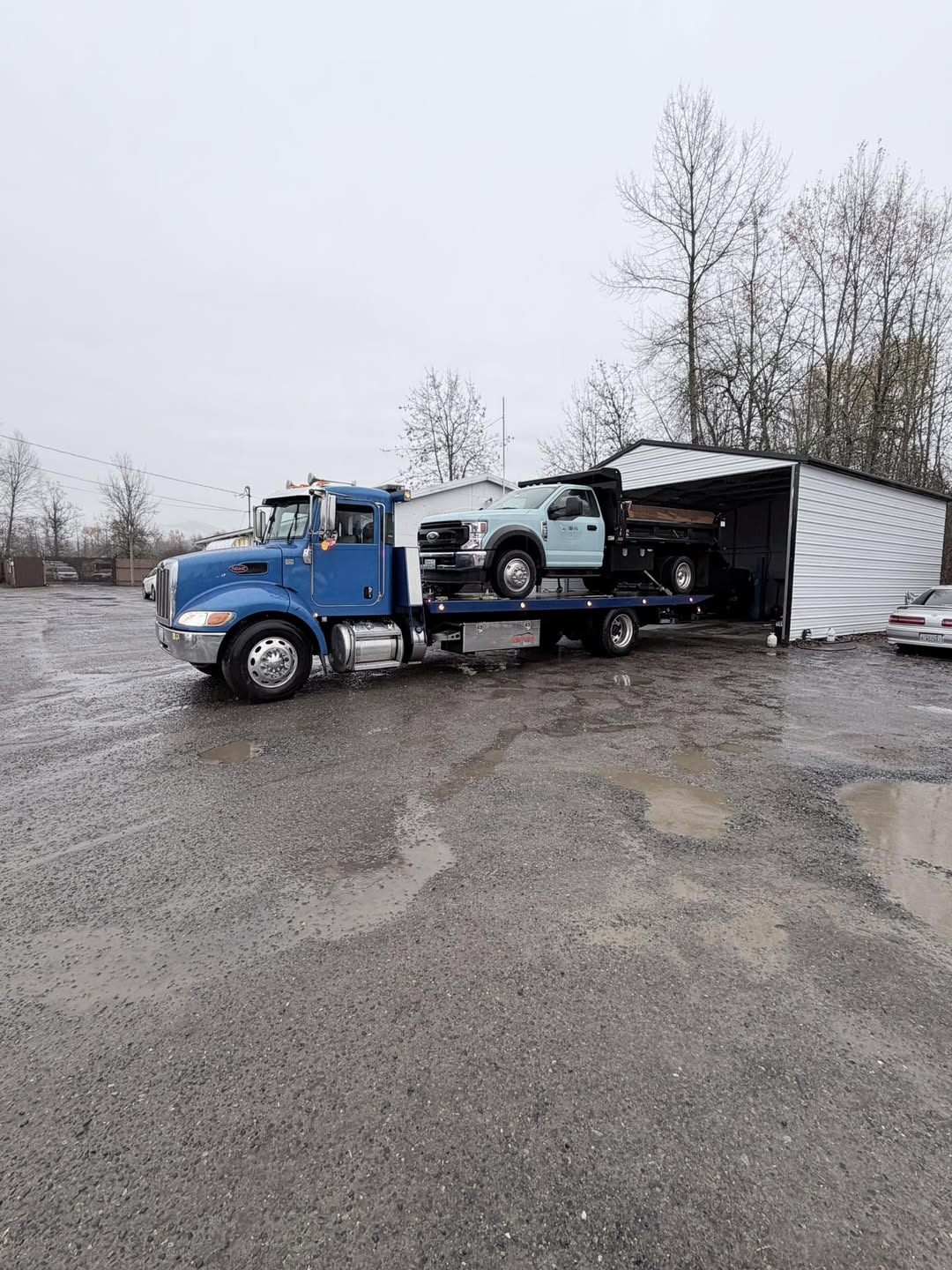 Medium-duty flatbed at the shop
